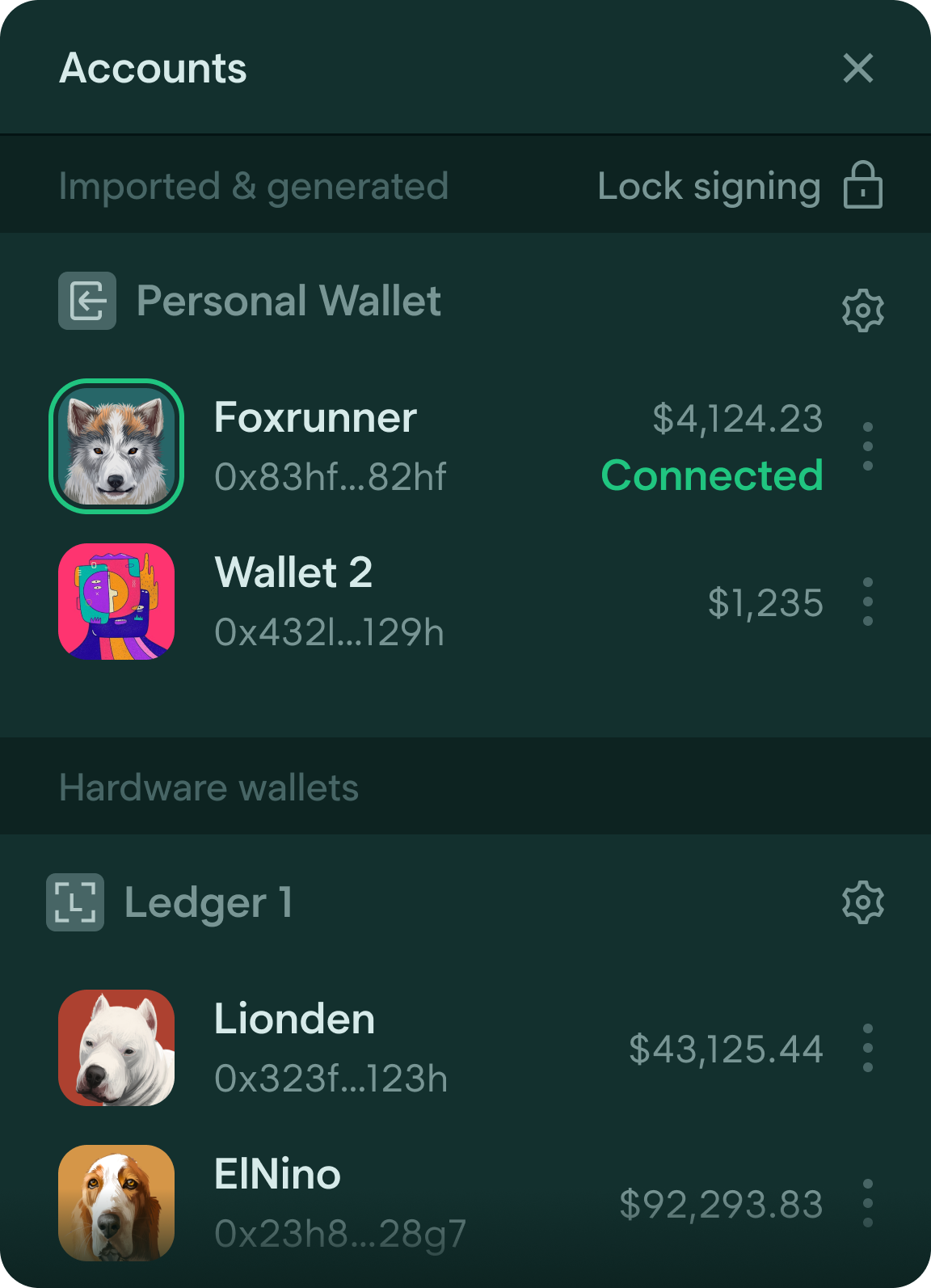 Account switching in Tally Ho Wallet